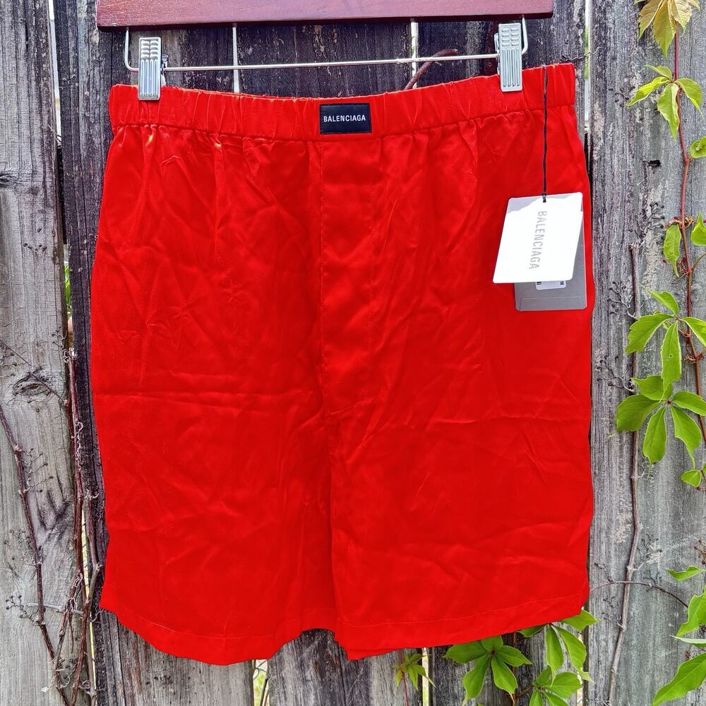 BALENCIAGA Homewear 100% Silk Womens Classic Wide Boxer Boxers Red Sz M